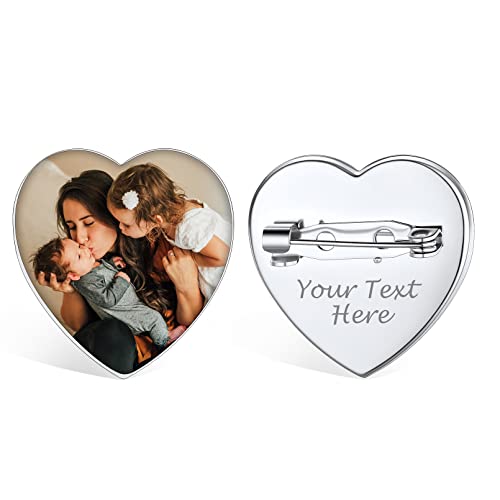 Custom4U Individuelle Foto Brosche Edelstahl Metall Brosche Pins mit Eigenem Namen Gravur Memorial Bild Brosche Anstecker DIY Ansteckbrosche Geschenk für Geburtstag Weihnachten Hochzeit von Custom4U