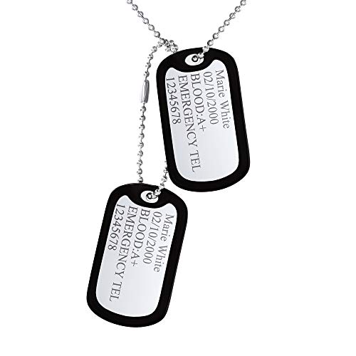 Custom4U Personalisierte Herren Dog Tag Kette mit Gravur Edelstahl Militärischen Erkennungsmarken Anhänger mit Silikon Hülle mit Textgravur in Silber mit 60cm Kugelkette für Männer Jungen von Custom4U