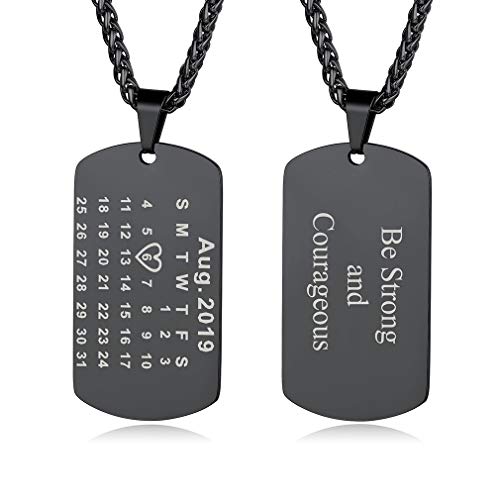 Custom4U Individueller Kalender Anhänger mit Wunsch/Text/Namen Gravur für Damen Herren 316L Edelstahl Militär Armee Dog Tag Erkennungsmarke Anhänger in Schwarz mit 55cm+5cm Kette für Memorial von Custom4U