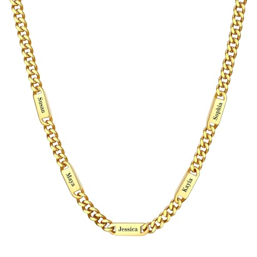 Custom4U Kette Herren Mit 5 Namensgravuren, 5MM Cuban Link Chain Personalisierte Edelstahl Halskette Herren Schmuck Geschenke Custom4U Kette Herren Mit 5 Namensgravuren, 5MM Cuban Link Chain Personalisierte Edelstahl Halskette Herren Schmuck Geschenke von Custom4U