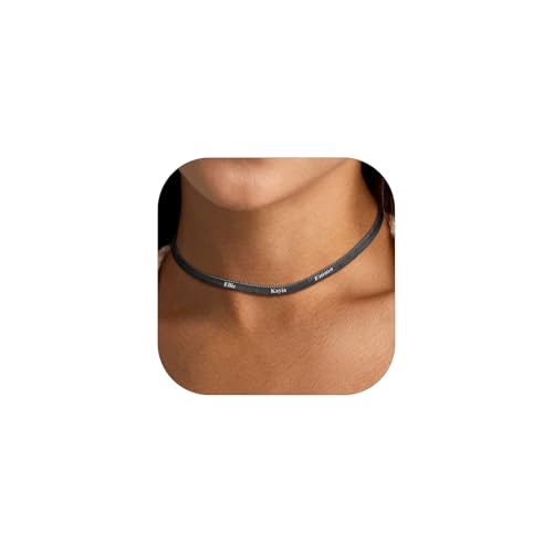Custom4U Kette Mit 3 Namen Personalisierte Halskette Schwarz Schlangenkette 14K Vergoldet 14K Choker 32 cm Halskette Länge Verstellbar Geschenk Mutter Tochter Freundin von Custom4U