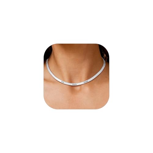 Custom4U Kette Mit 3 Namen Personalisierte Halskette Silber Schlangenkette 14K Vergoldet 14K Choker 46 cm Halskette Länge Verstellbar Geschenk Mutter Tochter Freundin von Custom4U