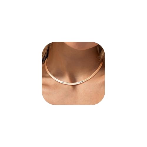 Custom4U Kette Rosegold Damen Mit 2 Namen Sgravur 14K Vergoldet Schlangen Kette Edelstahl Ohne Anhänger 5mm Breit Namenskette - Geschenk Mutter Geburtstag von Custom4U