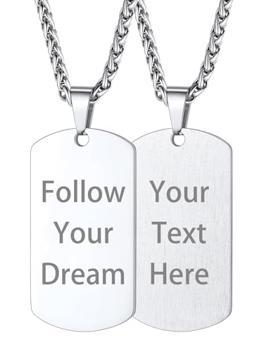 Custom4U Personalisierte Herren Dog Tag Kette mit Textgravur Männer Jungen Edelstahl Militär Armee Erkennungsmarken Anhänger Herrenkette in Silber mit 50cm+5cm Twistkette Geschenke für Vatertag von Custom4U