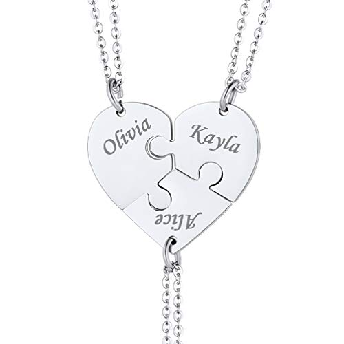 Custom4U Kettenanhänger Herz Liebe Partnerschaft mit 3 Stücker Halskette Damen Kette Herz Anhänger Namenskette Silber Freundschaftsketten für 3 Geschenke für Schwester Freunde Freundin von Custom4U