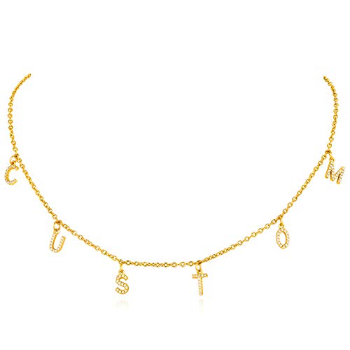 Custom4U Persönliche Namenskette Gold mit Zirkona Buchstaben Personalisiert Halskette mit Ihrem Eigenen Namen Namenskette Beliebiger Name Choker für Freundin, Mutter, Schwester von Custom4U