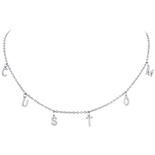 Custom4U Silber Damen Namenskette mit Zirkonaia Buchstaben Personalisierte Namensketten mit Ihrem Eigenen Namen Design Namenskette Silber Beliebiger Name Choker für Freundin, Mutter, Schwester von Custom4U