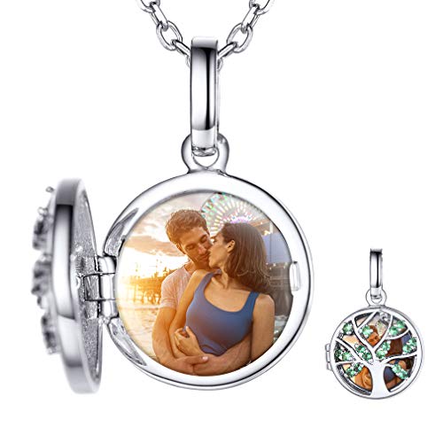 Custom4U Personalisierte Bilder Medaillon Lebensbaum Anhänger zum Öffnen Halskette in S925 Silber Lebensbaum Kette Medaillon Amulett mit Foto/Bild Gravur mit Wunsch-Motiven in Weißgold mit 41cm Kette von Custom4U