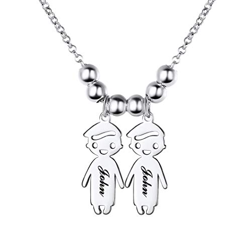 Custom4U S925 Silber Namenskette mit Kindernamen Personalisierte 2 Jungen Silberfarbe Namenskette Personalsierter Schmuck für Mütter Oma Damen Mädchen von Custom4U