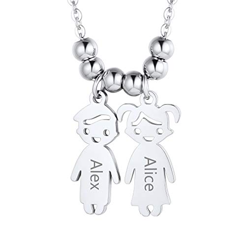 Custom4U Kindernamen Kette Personalisierte Kette für Mutter S925 Silber Damen/Mädchen Halskette Kinder Jungen und Mädchen Namenskette für Mütter 2 Kinder Silberfarbe Halskette Geschenk für Mama Oma von Custom4U