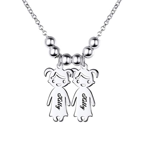 Custom4U Namenhalskette für Mutter mit Kindernamen Personalisierte 2 Mädchen Namenskette S925 Silber Kindernamen Halskette Schmuck Geschenk für Mama Oma Kinder von Custom4U