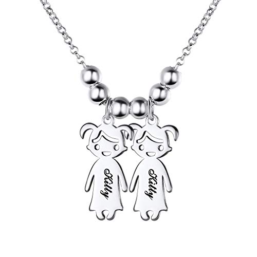 Custom4U Namenhalskette für Mutter mit Kindernamen Personalisierte 2 Mädchen Namenskette 925 Silber Kindernamen Halskette Schmuck Geschenk für Mama Oma Kinder von Custom4U
