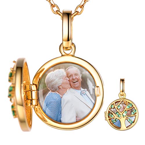 Custom4U S925 Silber Foto Medaillon zum Öffnen Anhänger Halskette Gravierbare Lebensbaum Anhänger mit Bildgravur mit Eingravierten Namen in Gold mit 41cm Kette für Damen Frauen Mädchen von Custom4U