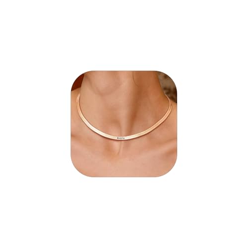 Custom4U Namenskette Personalisiert Flache Schlangenkette Rosegold Wasserfest Edelstahl 14K Vergoldet Choker 38cm Halskette Länge Verstellbar Geschenk Mutter Tochter Freundin von Custom4U