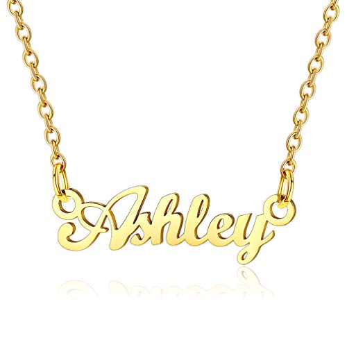 Custom4U Namenskette aus Edelstahl für Ashley in Klassische Schrifte 18K Vergoldet Carrie Stil Kette 45cm+5cm für Freundin, Mutter, Schwester von Custom4U