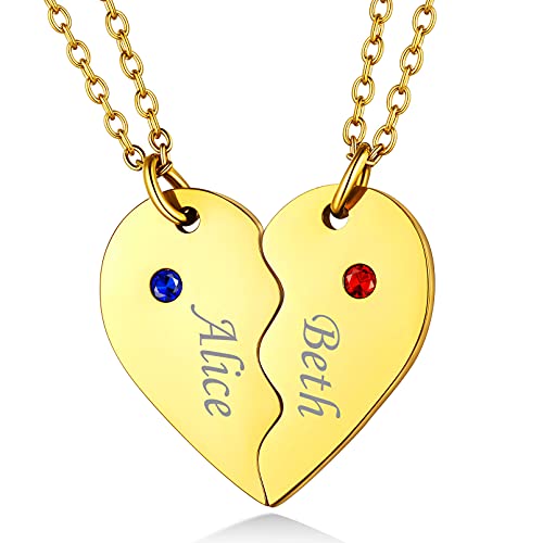 Custom4U Personalisierte BFF Kette für 2 mit 2 Stücke Herz Puzzle Anhänger 18K Vergoldet Damen Herren Zirkonia Namenskette Freundschaftsketten für 2 Geschenke für Geburtstag Muttertag Weihnachten von Custom4U