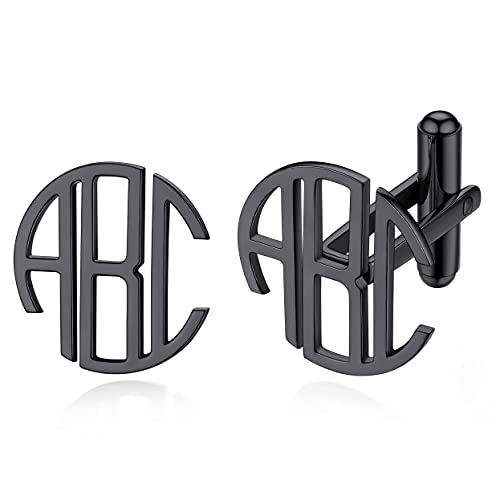 Custom4U Personalisierte Herren Manschettenknöpfe Edelstahl mit Namegravur Edelstahl 1 Paar Manschettenknöpfe Cufflinks Schwarz für Herren Männer Hochzeit Cufflinks Accesssoires von Custom4U