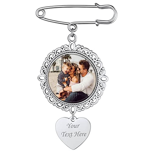 Custom4U Personalisierte Damen Foto Brosche Pin mit Gravur Memorial Rund Brosche Brautstrauß Anhänger mit Bild Silber Clip Schmuck DIY Frauen Mädchen Brosche Nadel Pullover Schal Clips von Custom4U