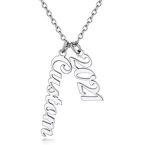 Custom4U Personalisierte Damen Frauen Namenskette mit 2 Namen Anhänger Edelstahl Carrie Stil Silberkette mit Namenanhänger in Silber für Muttertag Geburtstag Weihnachten von Custom4U