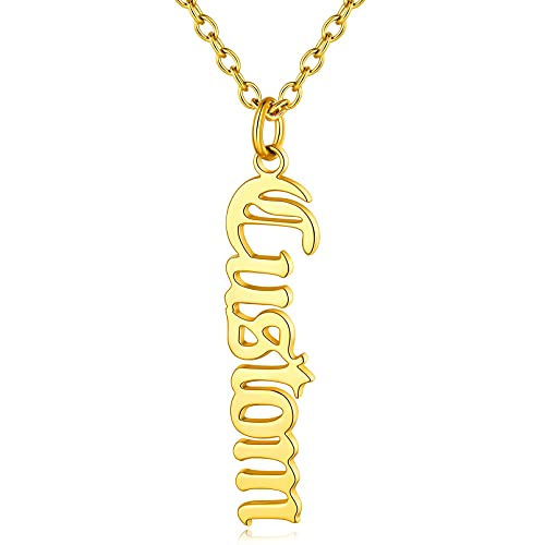 Custom4U Personalisierte Damen Halskette mit Namen Anhänger Frauen Mädchen Namenskette Gold mit Ihrem eigenen Namen Carrie Stil Kette Geschenke für Freundin Mutter Schwester Oma BFF von Custom4U