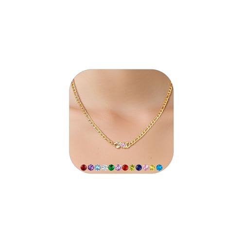 Custom4U Personalisierte Damen Namenskette 3.7mm breit mit Geburtsstein Anhänger Gold Figaro Geburtsstein Halskette Silber 46cm lang Geschenke für Mutter Oma Freundin Tochter Custom4U Personalisierte Damen Namenskette 3.7mm breit mit Geburtsstein Anhänger Gold Figaro Geburtsstein Halskette Silber 46cm lang Geschenke für Mutter Oma Freundin Tochter von Custom4U