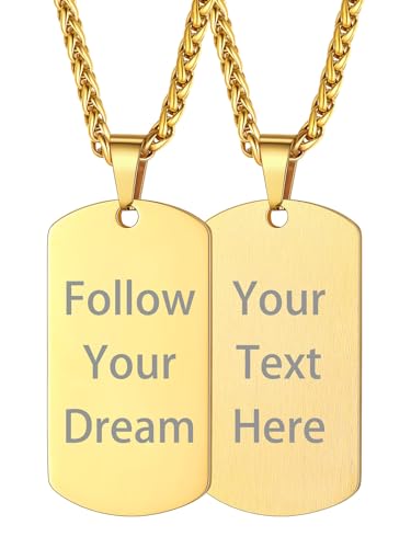 Custom4U Personalisierte Dog Tag Kette Erkennungsmarke mit Eigener Gravur Edelstahl Militär Armee Hundemarke Gold Anhänger für herren mit 50cm+5cm Twistkette von Custom4U
