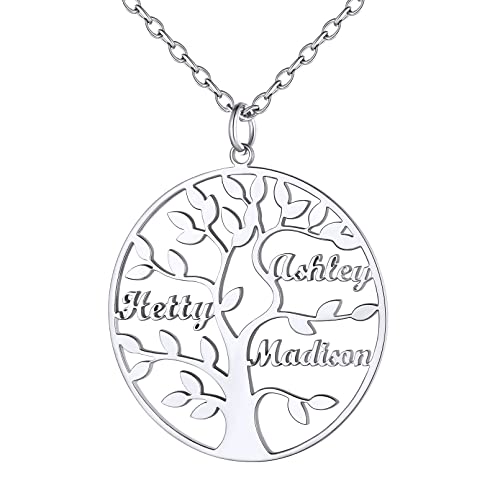 Custom4U Personalisierte Familiensbaum Halskette mit 3 Namen Gravur 925 Silber Rund Lebensbaum Namenskette Silber Damen Baum des Lebens BFF Kette Geschenke für Muttertag Weihnachten von Custom4U