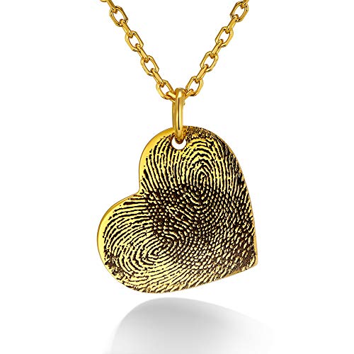 Custom4U Personalisierte Fingerabdruck Halskette Gold mit Gravur Memorial Herz Fingerabdruck Anhänger Namenskette Gold mit Gravur für Paar Freund von Custom4U