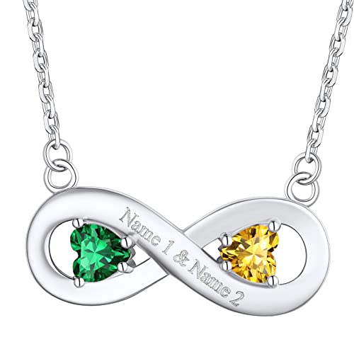 Custom4U Personalisierte Infinity Kette mit Namen 925 Sterling Silber Funkeln Geburtsstein Unendlichkeitszeichen Halskette Zirkonia Silberkette Liebe für Immer Geschenk für Memorial von Custom4U