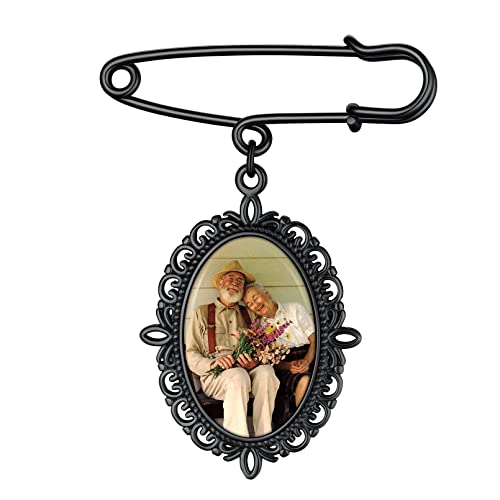 Custom4U Personalisierte Kupfer Foto Broschen Anstecknadeln mit Wunsch-Motiven für Damen Frauen DIY Ovale Brosche Nadel Clip Schmuck mit Photo Bilder Amulett Anhänger in Schwarz von Custom4U