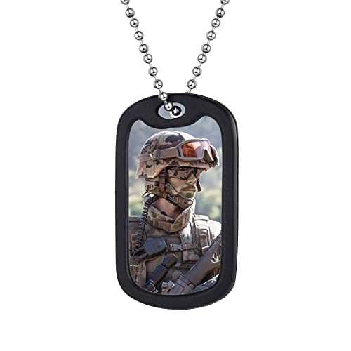 Custom4U Personalisierte Dog Tag Anhänger mit Fotogravur Edelstahl Herren Militär Armee Erkennungsmarken Anhänger mit Silikon Hülle in Silber mit 60cm Kette für Herren Männer von Custom4U