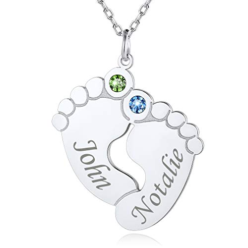 Custom4U Personalisierte Namenskette Babyfuß Halskette Edelstahl Babyfüße Geburtsstein Halskette Silberfarbe Namen Halskette Schmuck Geschenk für Mutter Mama von Custom4U