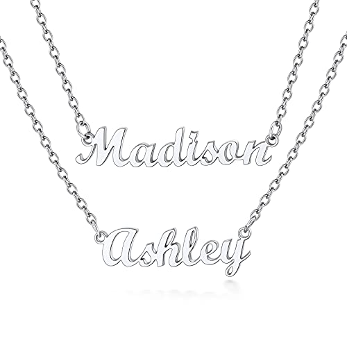 Custom4U Personalisierte Namenskette mit 2 Namensanhänger Damen Frauen Namen Halskette Edelstahl Layering Frauen Mädchen Carrie Stil Silberkette Modeschmuck Geschenke von Custom4U