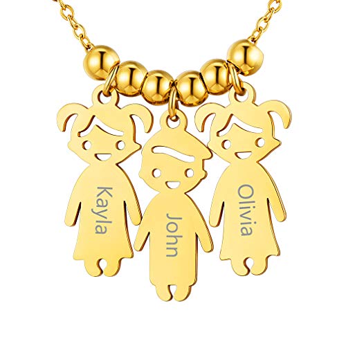 Custom4U Personalisierte Namenskette mit Gravur Edelstahl 3 Jungen Mädchen Halskette mit Namen der Kinder 18K Vergoldet 3 Kindernamen Halskette von Custom4U