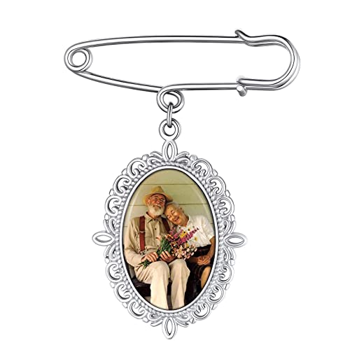 Custom4U Personalisierte Ovale Kupfer Foto-Brosche mit Wunsch-Motiven Memorial DIY Broschen Anstecker mit Bild Denkmal Anhänger für Erinnerungsschmuck Geschenke in Silber von Custom4U