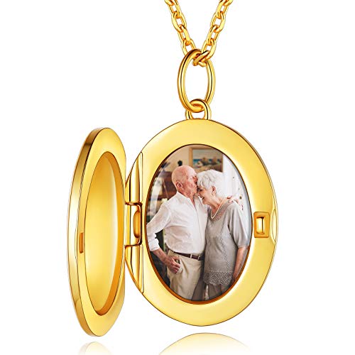 Custom4U Personalisierte Ovale Halskette mit Fotobox-Anhänger S925 Silber Bild Medaillon zum Öffnen Photo Bild Amulett mit Wunsch-Motiven Foto Anhänger Halskette in Gold mit 41cm Kette von Custom4U