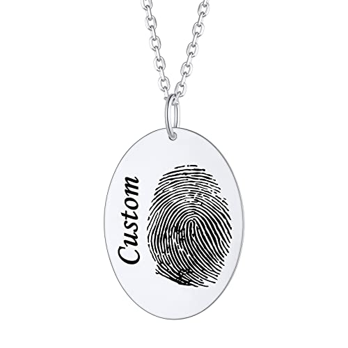 Custom4U Personalisierte Ovale Kettenanhänger mit Fingerabdruck 925 Sterling Silber Baby Fingerabdruck Fußabdruck Halskette Damen Frauen Namenskette von Custom4U