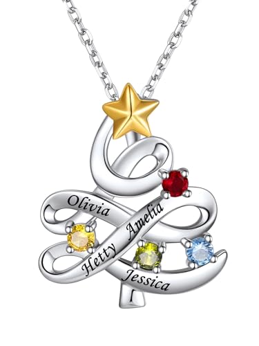 Custom4U Personalisierte Weihnachtsbaum Anhänger Namenskette Silber Damen mit Gravur Kupfer Weihnachten Charm Halskette Schmuckgeschenke für Weihnachten Geburtstag Muttertag von Custom4U