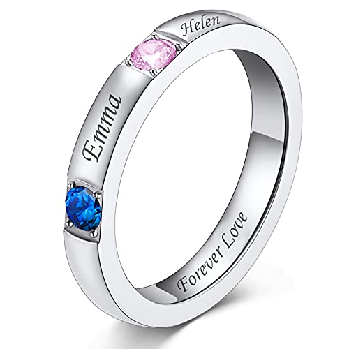 Custom4U Personalisierter Damen Ehering Verlobungsring mit Gravur Edelstahl 3mm breit Namenring Damen Frauen Geburtsstein Fingerring Ringgröße 54.4(17.25) von Custom4U