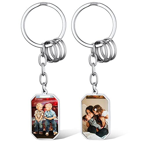 Custom4U Personalisierter Foto Schlüsselanhänger Edelstahl Achteckiger Schlüsselanhänger für 2 Foto Schlüsselbund in Silber Geschenke für BFF Partner Paar von Custom4U