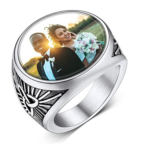 Custom4U Personalisierter Keltischer Knoten Fotoring Edelstahl Herren Damen Fingerring Foto Siegelring mit Keltischer Knot Symbol Modeschmuck Geschenke für Männer Jungen von Custom4U