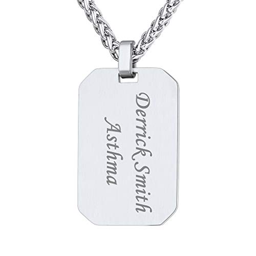 Custom4U Personalisierter Militärischen Erkennungsmarke Anhänger mit Acht Schnittkanten 316L Edelstahl Glänzender Dog Tag Erkennungsmarke Anhänger mit Motiven-Gravur in Silber mit 55cm+5cm Kette von Custom4U