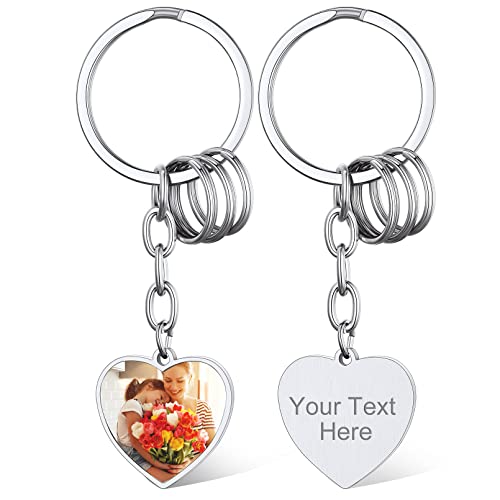 Custom4U Personalisierter Schlüsselanhänger mit Fotogravur Edelstahl Herren Damen Herz Schlüsselanhänger Keychain in Silber für Partner BFF von Custom4U