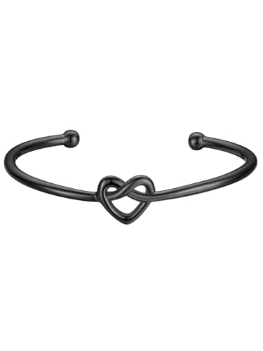 Custom4U Personalisiertes Loveknot Armband Schwarzer Armreif mit 2 Namen&Geburtssteinen, Personalisiertes Offenes Armband für Mutter/Tochter, Funkelndes Zirkonia-Geschenk für Heiratsantrag von Custom4U