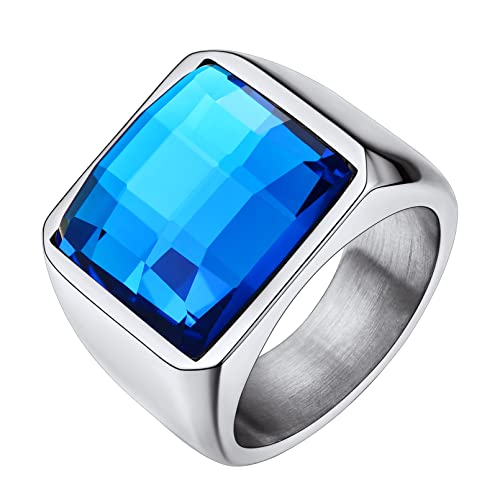 Custom4U Punk Herren Männer Zirkonia Fingerring Silber Blau Topas Bandring Edelstahl Männer Siegelring für Ehering Freundschaftsring Ringgröße 62.1(20) von Custom4U