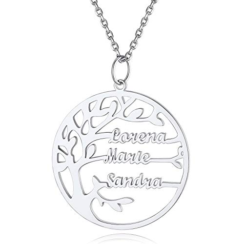 Custom4U S925 Silber Lebensbaum Anhänger Halskette Silber mit 3 Namen Gravur Personalisierte Namenskette mit 3 Namen Baum des Lebens Anhänger Halskette Damen Frauen Silberkette von Custom4U
