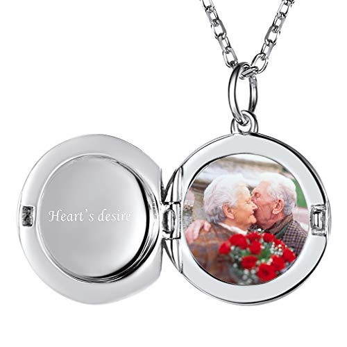 Custom4U Fashion Runde Fotobox-Anhänger Halskette für Damen Frauen S925 Silber Bilder Medaillon zum Öffnen Photo Anhänger Halskette mit Eingravierten Namen in Weißgold mit 46cm Kette von Custom4U