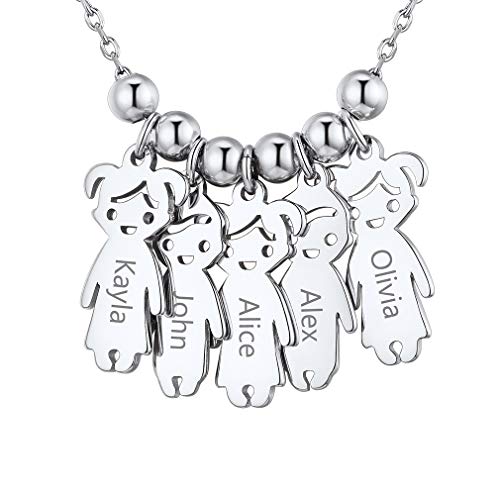 Custom4U S925 Silber Namenskette Halskette mit Namen der Kinder Personalisierte Namenskette 5 Jungen Mädchen Halskette für Mütter Kinder in Silberfarbe Schmuck Geschenk für Mama Oma von Custom4U