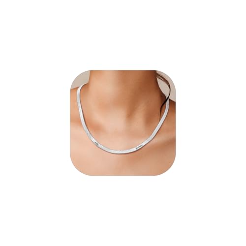 Custom4U Silberkette Damen Mit 2 Namen Sgravur 14K Vergoldet Schlangen Kette Edelstahl Ohne Anhänger 5mm Breit Namenskette - Geschenk Mutter Geburtstag von Custom4U
