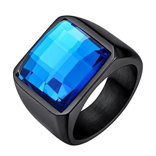 Custom4U Vintage Herren Zirkonia Fingerring Schwarz Edelstahl Blau Topas Siegelring für Männer Jungen Bandring Ehering Freundschaftsring Ringgröße 59.5(19) für Geburtstag Weihnachten von Custom4U